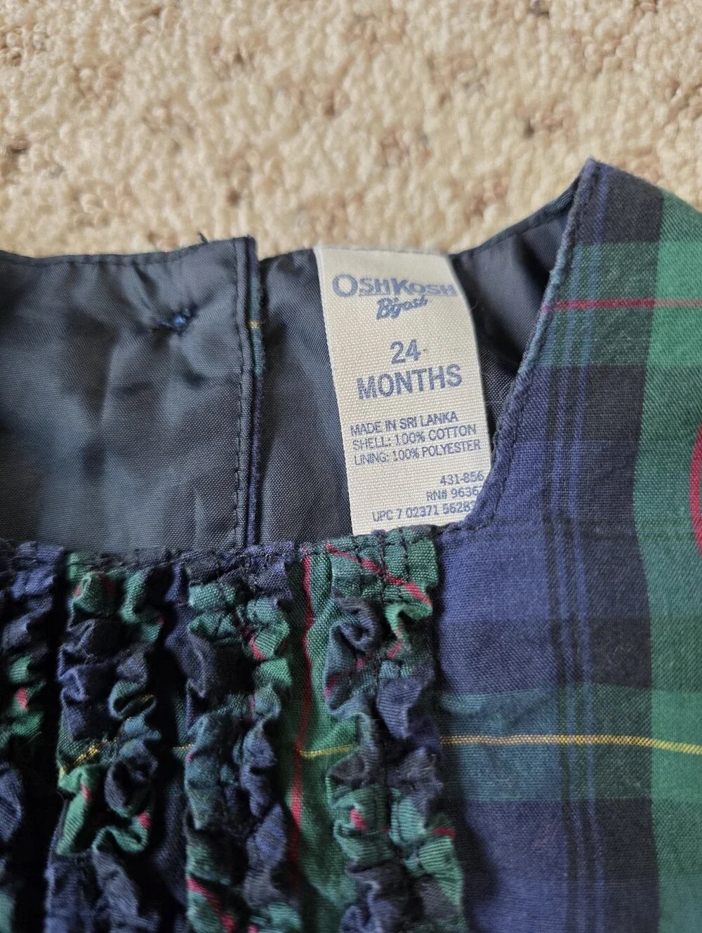 OshKosh B'gosh Navy and Green Plaid Holiday Dress